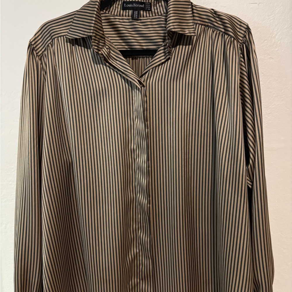 Louis Feraud Men’s Black and Cream Vertical Stripe Dress Shirt